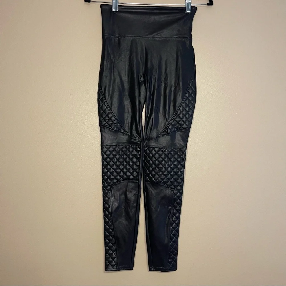 SPANX Black Faux Leather Moto Leggings - Picture 1 of 6